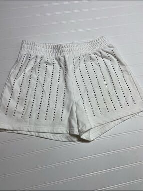 Blue B‎ Collection Rhinestone Sweat Shorts M High-Waisted White Festival  NWOT